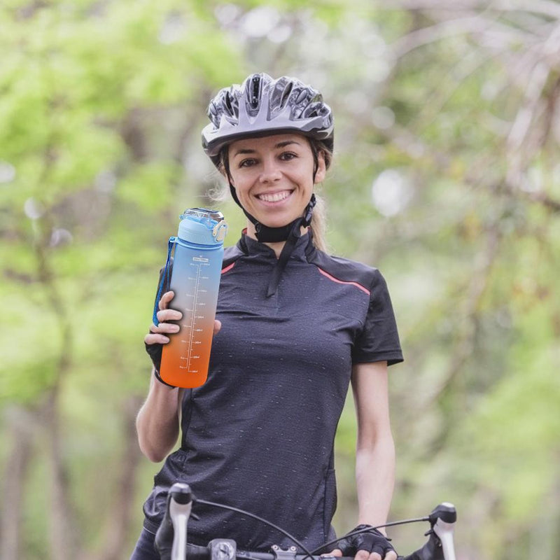 Plastic Water Bottle with Time Marker Sports Leakproof Drink Cup (Blue)