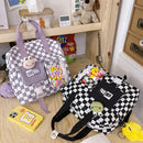 Japanese Plaid Backpack Students Girl Travel Schoolbags Messenger Bag w/Pendant
