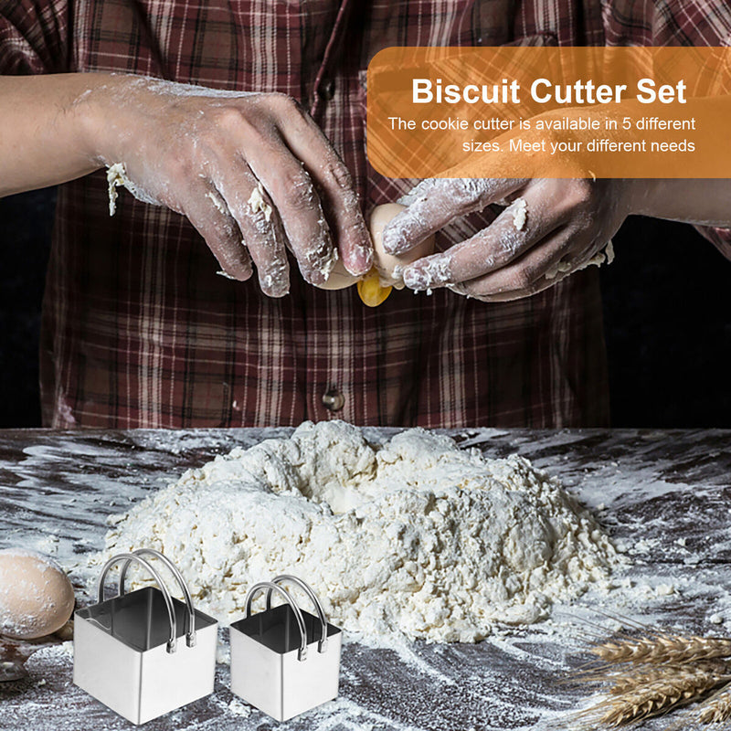 Biscuit Cutter Set 5 Pieces Square Cookies Cutter for Baking with Handle Newly
