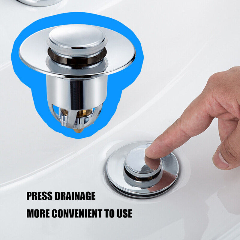 Push-Type Wash Basin Plug Stainless Steel Sink Stoppers Drain Filter Plugs Newly