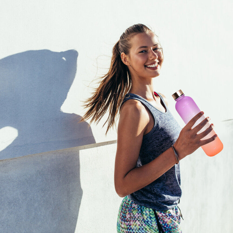 1000ml Water Bottle Frosted Outdoor Sports Drinking Kettle (Purple Orange)
