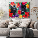 Black Cat in Flowers Oil Paint By Numbers Kit DIY Acrylic Painting Picture