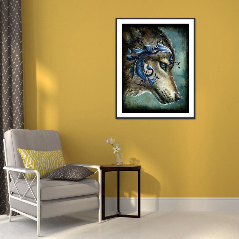 5D Rhinestone DIY Embroided Wolf Head Full Round Drill Diamond Painting Kit