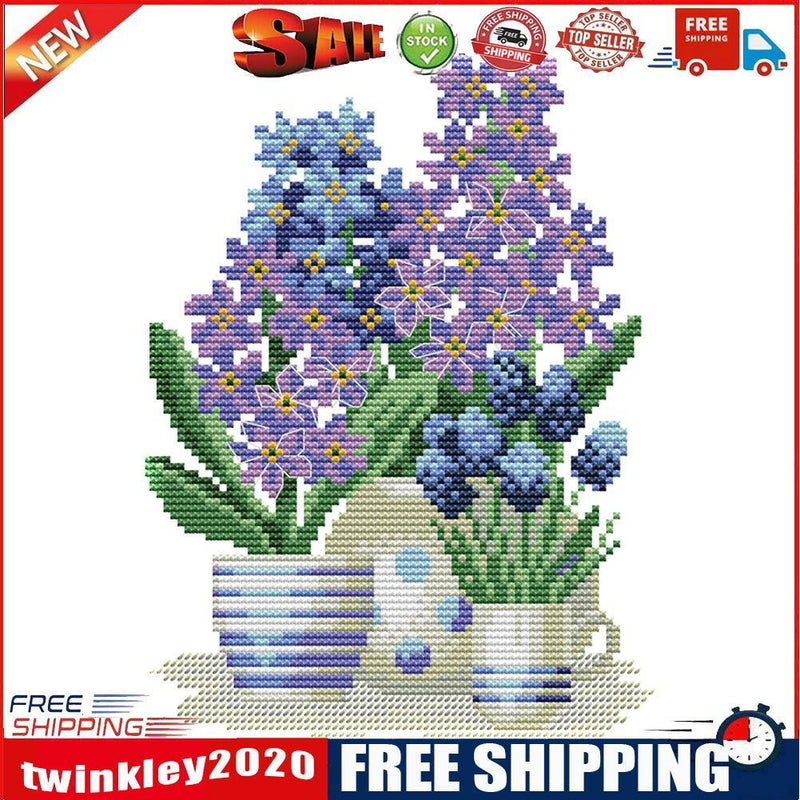 Flowers Cross Stitch 14CT Stamped Canvas DIY Embroidery Needlework (H640)