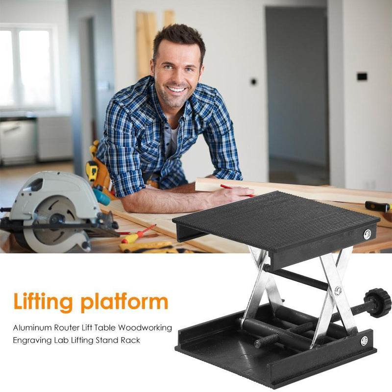 Aluminum Router Lift Table Woodworking Engraving Lab Lifting Stand (Black) Newly