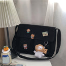 Women Crossbody Bags Canvas Handbags Pendant Badges Messenger Pouch for Shopping