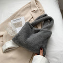Women Winter Soft Fur Solid Color Top-handle Bag Small Handbag (Grey)