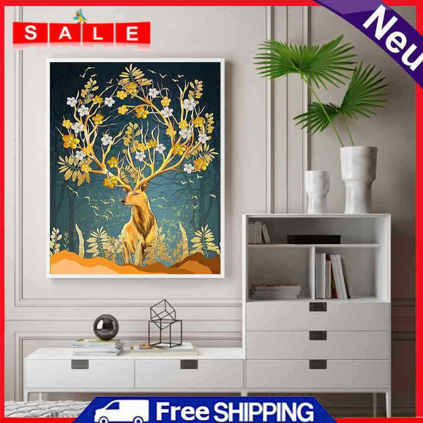 Golden Deer Oil Paint By Numbers DIY Acrylic Painting on Canvas Frameless Kit