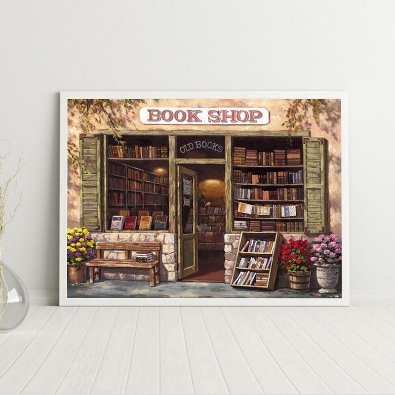 Frameless Oil Paint By Numbers DIY Bookshop Picture Craft Room Decoration Kit