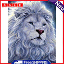 12x16 inch 5D Full Round Diamond Painting White Fur Male Lion Rhinestone Picture