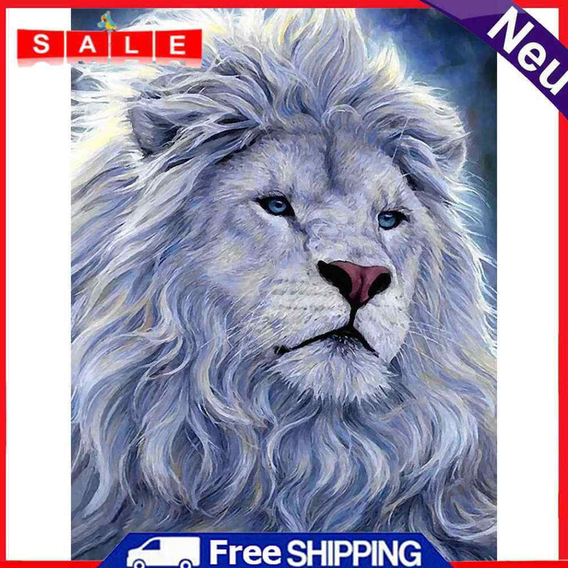 12x16 inch 5D Full Round Diamond Painting White Fur Male Lion Rhinestone Picture