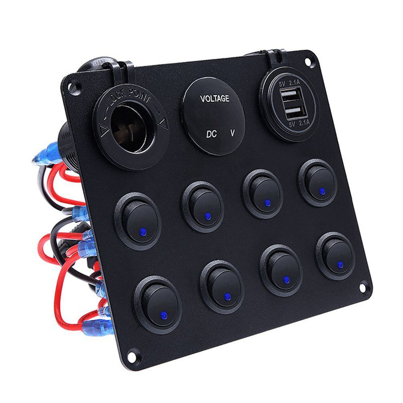 Waterproof Circuit Breaker 8 Gang 12V/24V LED Rocker Switch Panel Dual USB Port