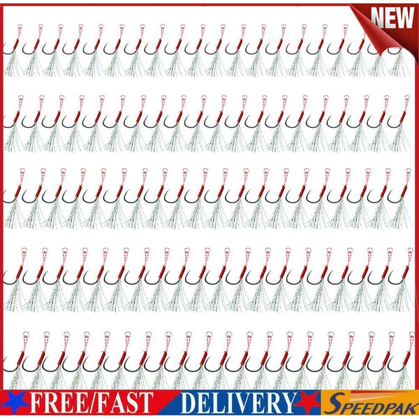 100pcs/Box Fishing Hooks Set with Feather Thread Barbed Slow Jigging Hook