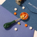 Wood Handle Sealing Wax Spoon Wax Bead Tablet Melting Spoons (Dark Green) Newly