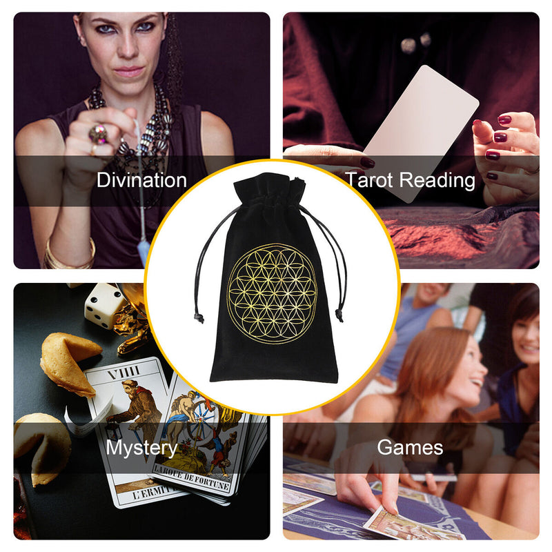 Constellation Star Moon Tarot Game Card Storage Bag (Black Flower of Life)