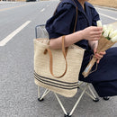 Summer Straw Shoulder Bags Women Striped Woven Beach Shopper Handbag (1)
