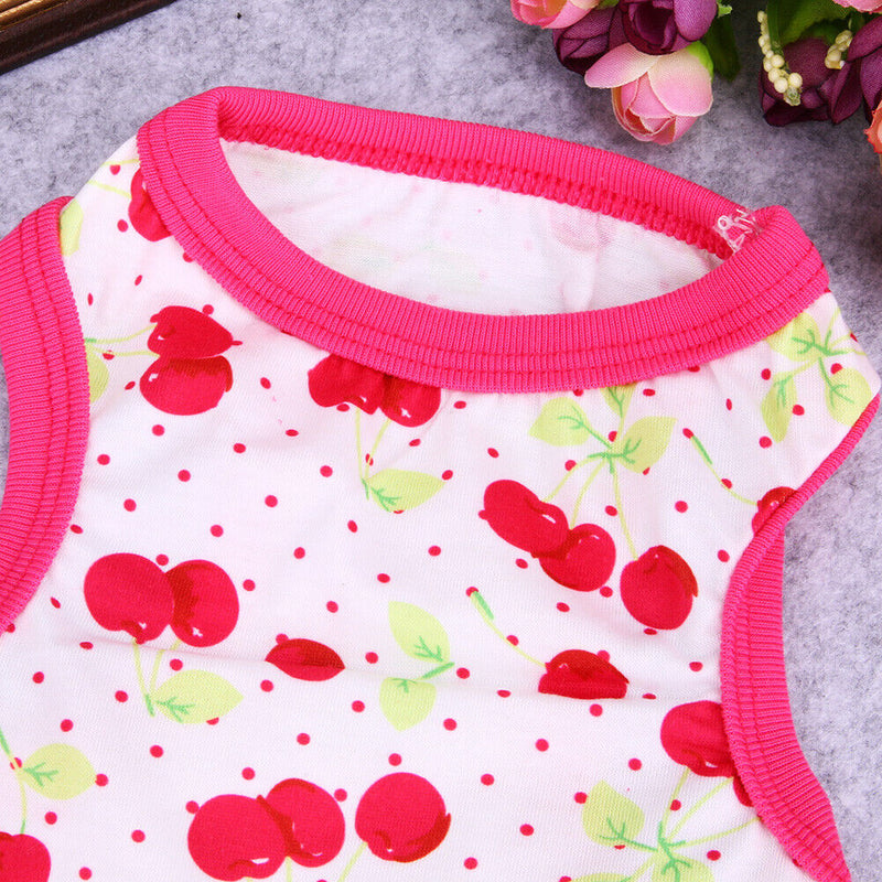 Spring Summer Puppy Small Dog Vest Clothes Pet Shirt (Cherry  Red)(XS)