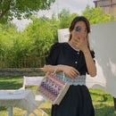 Women Linen Shoulder Bag Retro Ethnic Large Tassels Tote Handbag (Purple)
