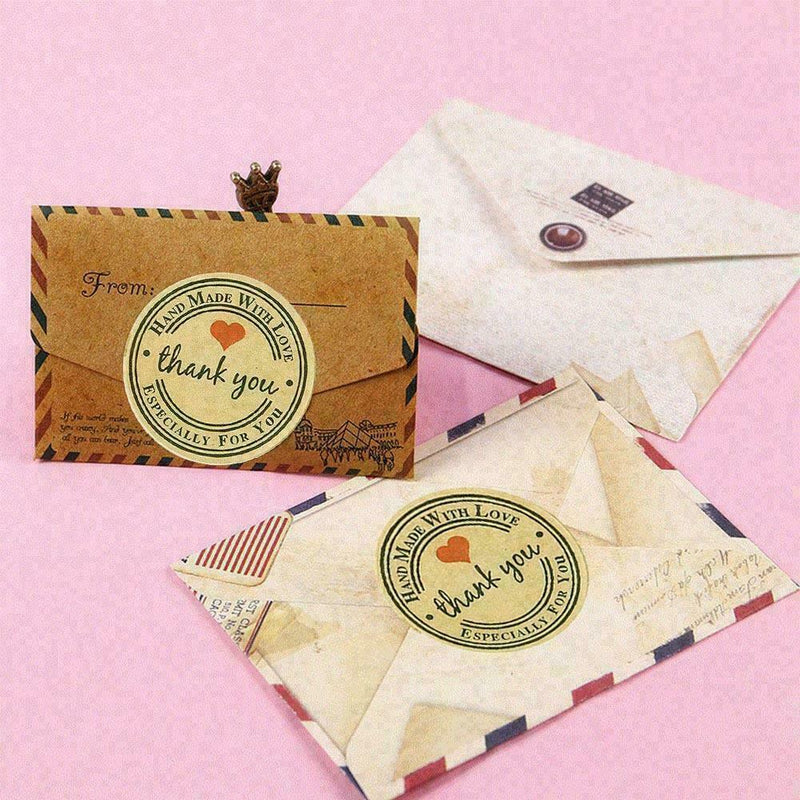 500pcs/Roll Hand made with Love Thank you Stickers Scrapbook Lables C L6C0 U5E3