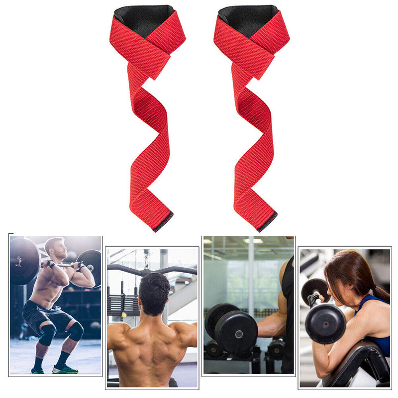 2pcs Gym Lifting Straps Anti-slip Wraps for Powerlifting Training (Red) Newly