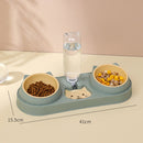 Cats Dogs Double Bowl Auto Feeder Water Dispenser Food Container (Green) Newly