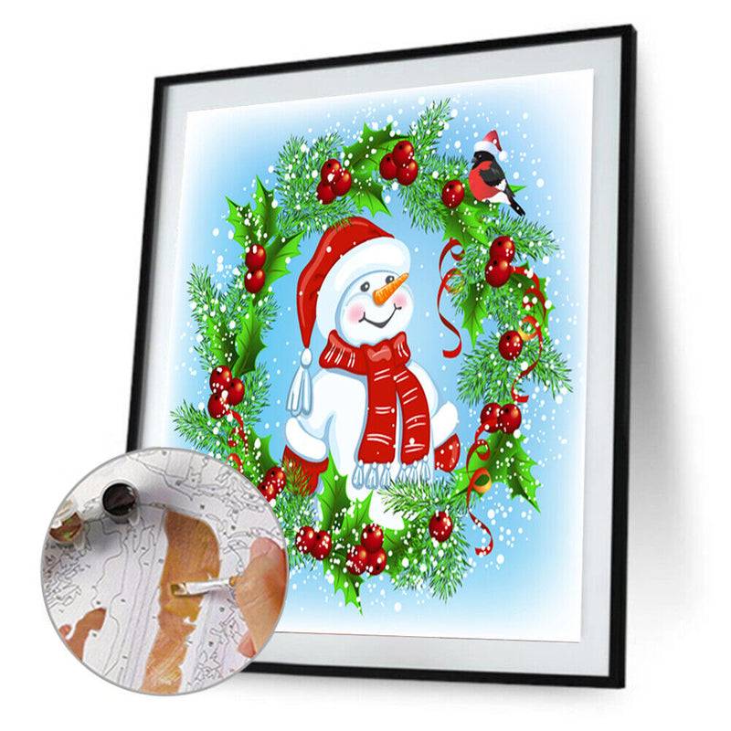 Xmas Snowman Oil Paint By Numbers DIY Coloring Picture Kits for Adults Children