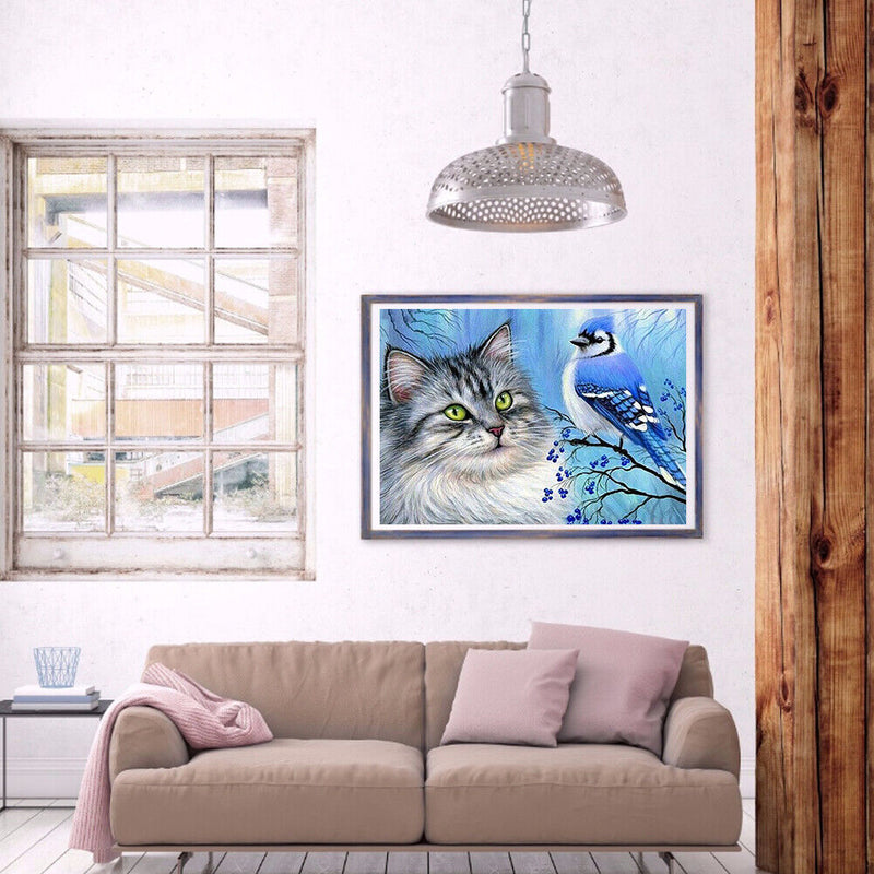 Cat Bird 5D DIY Full Round Drill Diamond Painting Rhinestones Mosaic Decor Gift