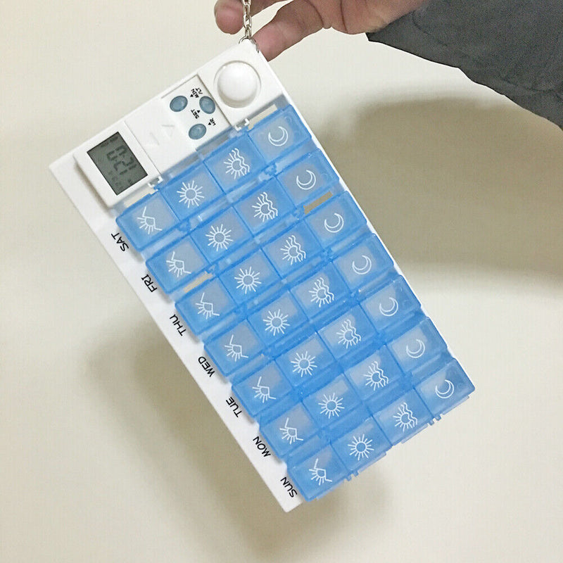 Electronic Medicine Storage Timer Tablet Container Weekly 28-Grid Pill Disp