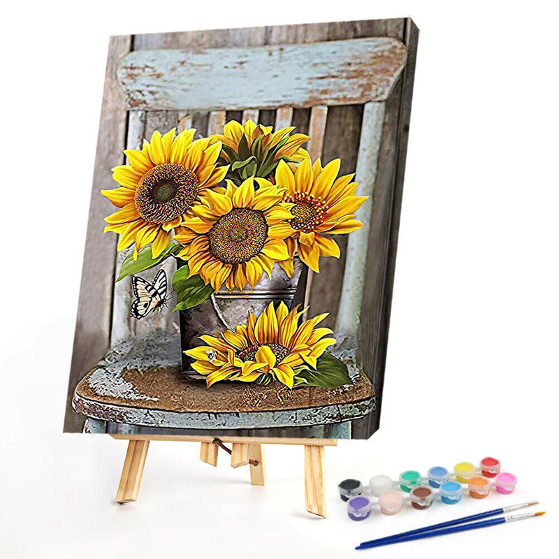 Frameless Oil Paint By Numbers DIY Sunflower Picture Craft Kit for Living Roo