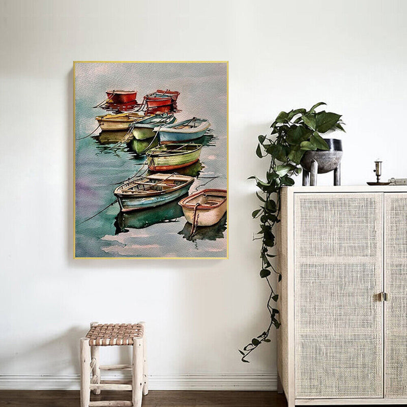 Colorful Boats Oil Painting By Numbers DIY Frameless Art Picture On Canvas