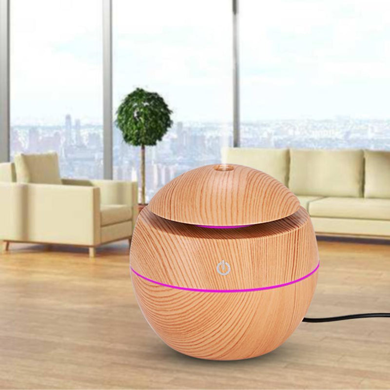LED USB Induction Wood Grain Humidifier Ultrasonic Air Diffuser(Light Brown