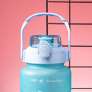 2000ML Large Capacity Water Bottle Straw Plastic Cup with Handle (Blue) Newly