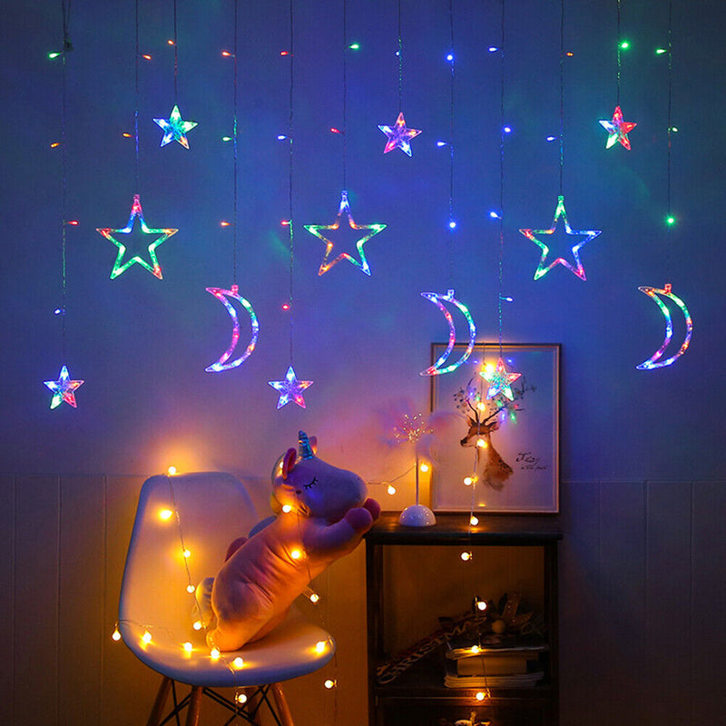 #A 138LED Solar Moon Star Lights 8 Modes Window Curtain Ramadan Home Party Light