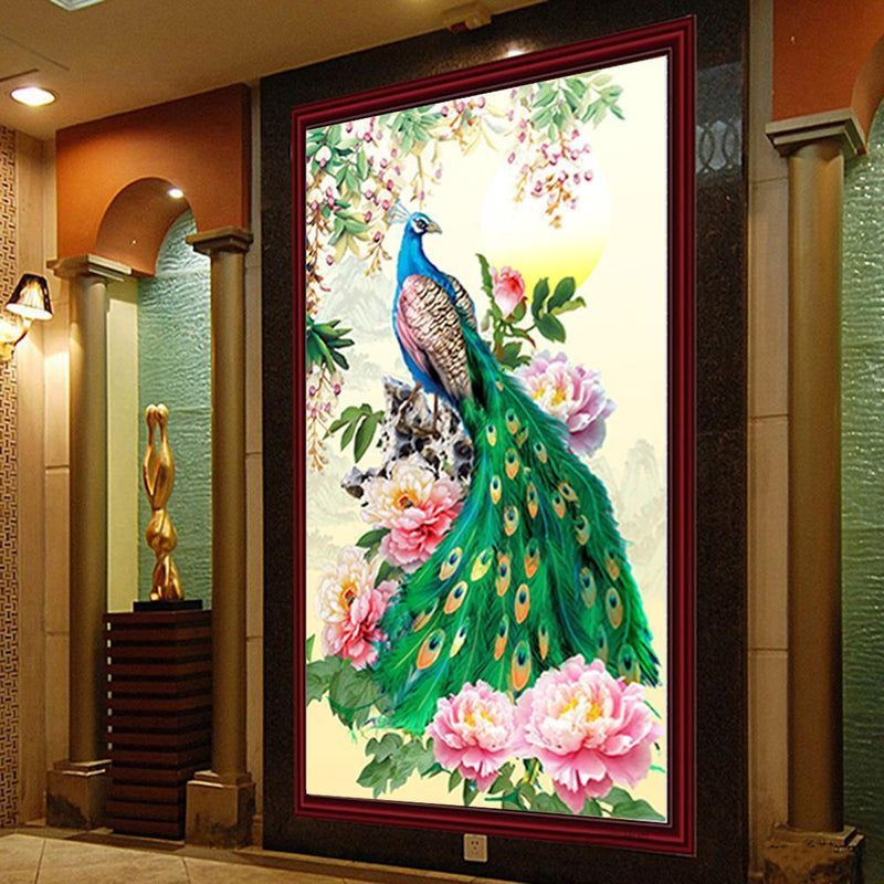 Peacock Peony Flower 5D DIY Diamond Cross Painting Sewing Crafted Diamond Stick
