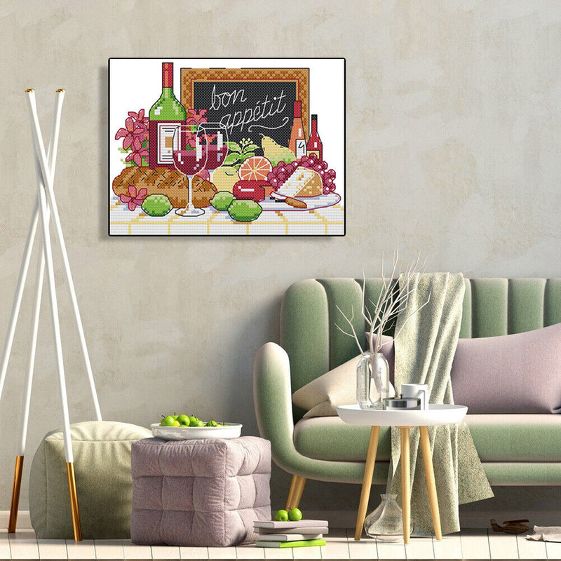 Partial Cross Stitch Handcraft 14CT Counted Wine Fruit Needlework Home Ornament