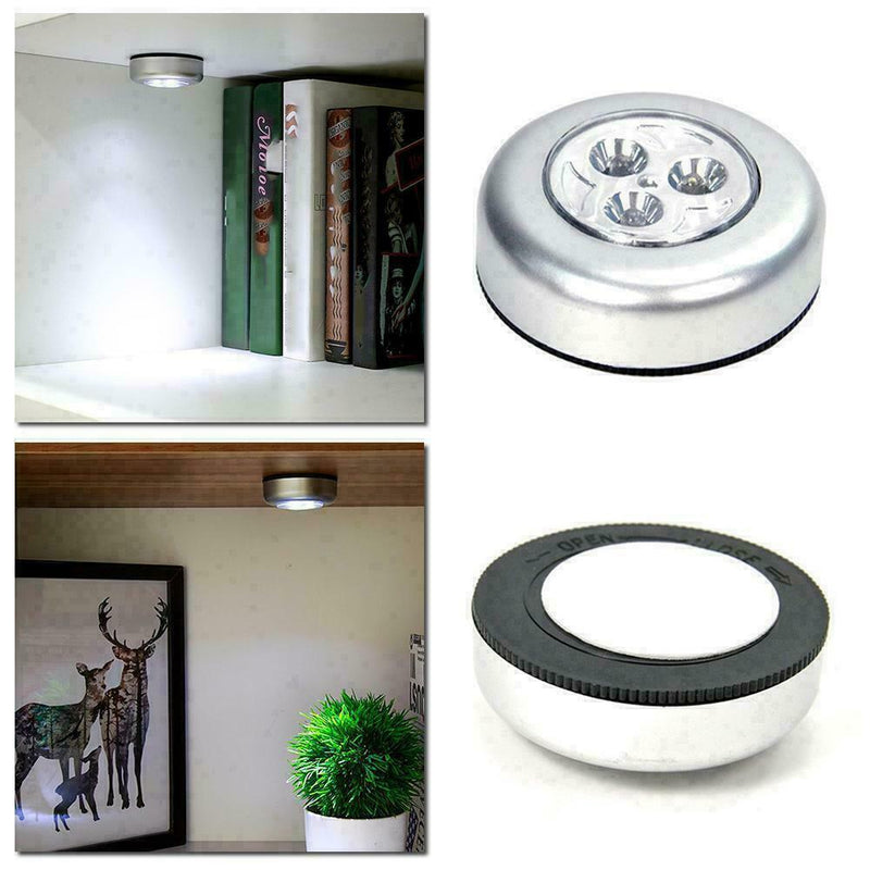 3 LED Push On Off Light Self Stick On Click Battery Button Cabinet R1J3 Q7S0