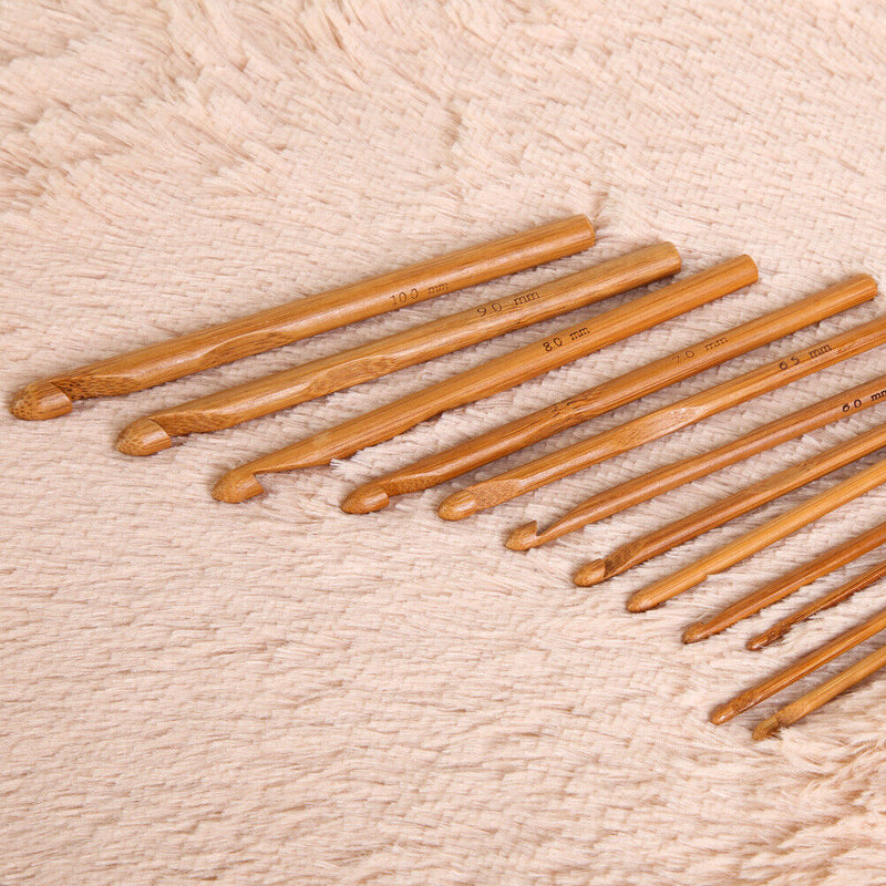 12-Size Bamboo Handle Crochet Hook Knit Weave Yarn Craft Knitting Needle