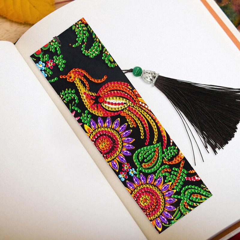 2pcs Diamond Painting Exquisite Peacock Leather Tassel Bookmark Embroidery Craft