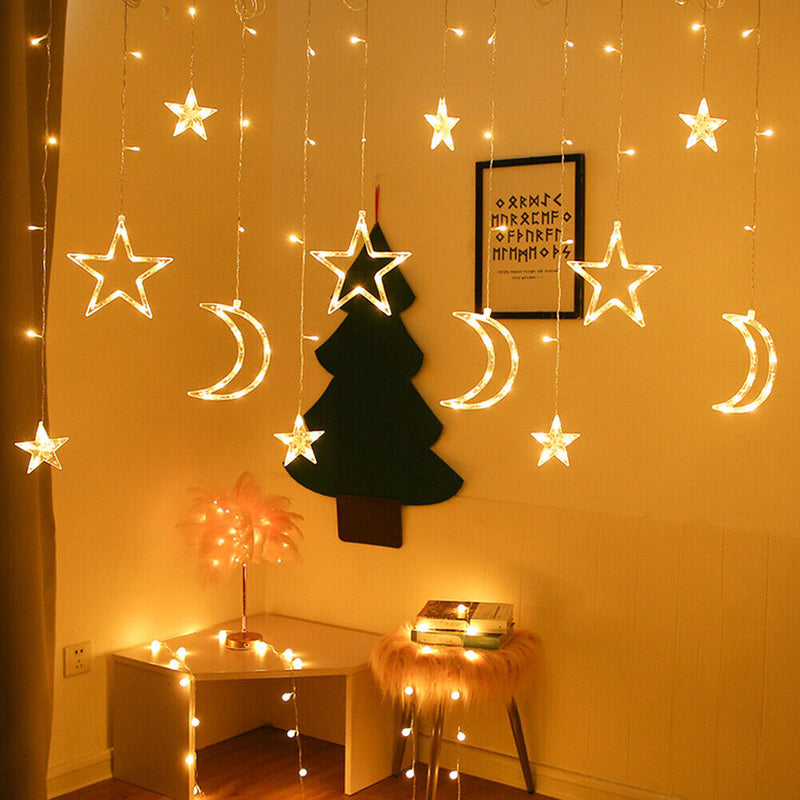 Star Moon LED String Lights Festival Holiday Garland Fairy Curtain Home Dec