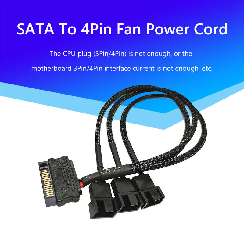 SATA Power Cable PC Cooling Fan Splitter Hub Converter (SATA to 3x4Pin)