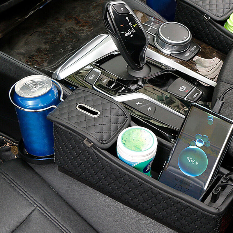 Universal Car Seat Crevice Storage Box Charger Center Dual USB Cup Rack Console