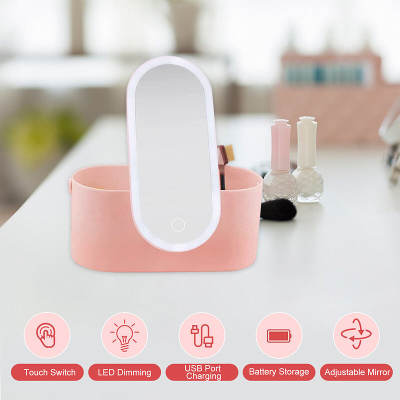 Cosmetics Box - Jewelry & Makeup Storage Train Case with LED Light & Mirror