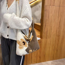 Fashion Bear Print Hit Color Shoulder Bag Women Winter Large Crossbody Bags