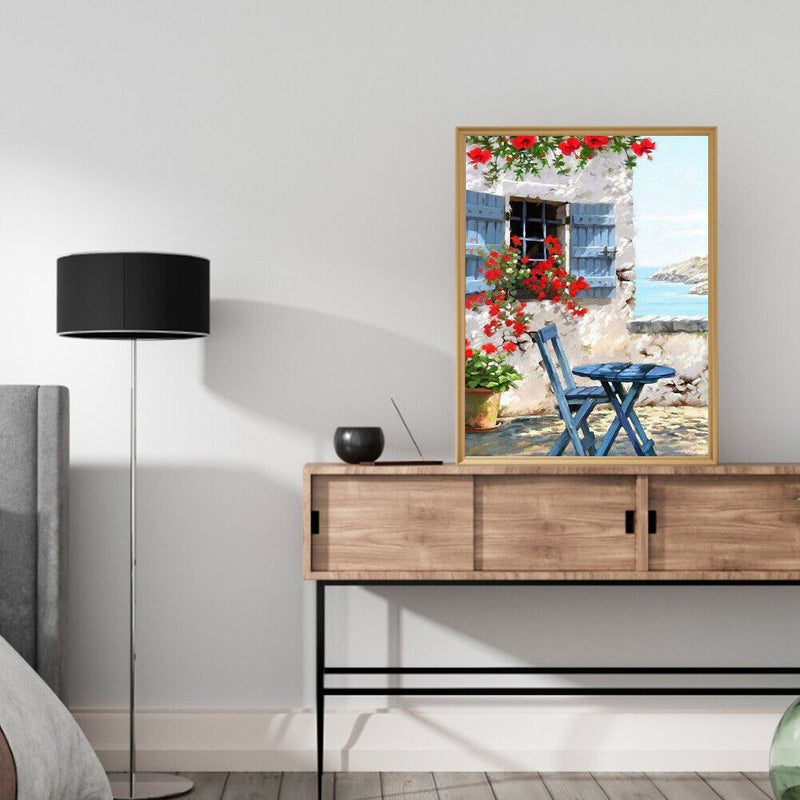 Seaside Garden Frameless Picture Oil Paint By Numbers Hand Painted Picture Kit