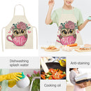 Coffee Owl Printed Kitchen Cotton Linen Apron Cooking Baking Bibs Tools