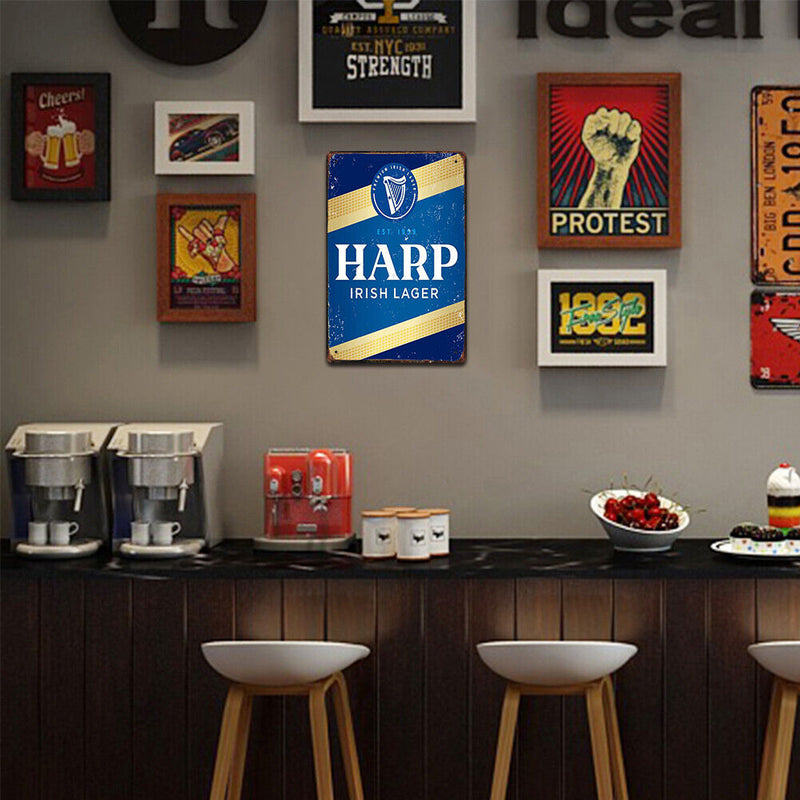 Retro Musical Harp Metal Plate Painting for Bar Pub Tin Plaques Wall Sign