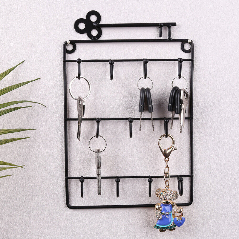 Iron Coat Hat Organizer Rack Wall Mounted 11 Hangers Hooks Key Storage Holder