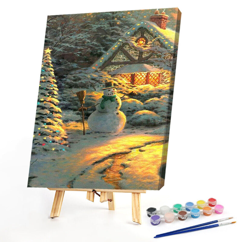 Snowman Hand Painted Drawing DIY Art Canvas Oil Kit Paint By Numbers Decor Gift