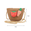 Summer Kids Girls Straw Shoulder Bag Strawberry Carrot Beach Sun Hat Coin Purse