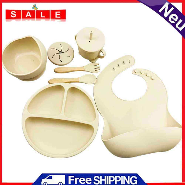 6pcs Silicone Baby Feeding Anti Brief Plates for Food Soft Kids Tableware (Beige)